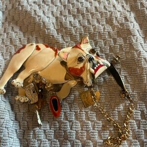 Lunch at the Ritz Bulldog Charm Brooch with Gold Accents